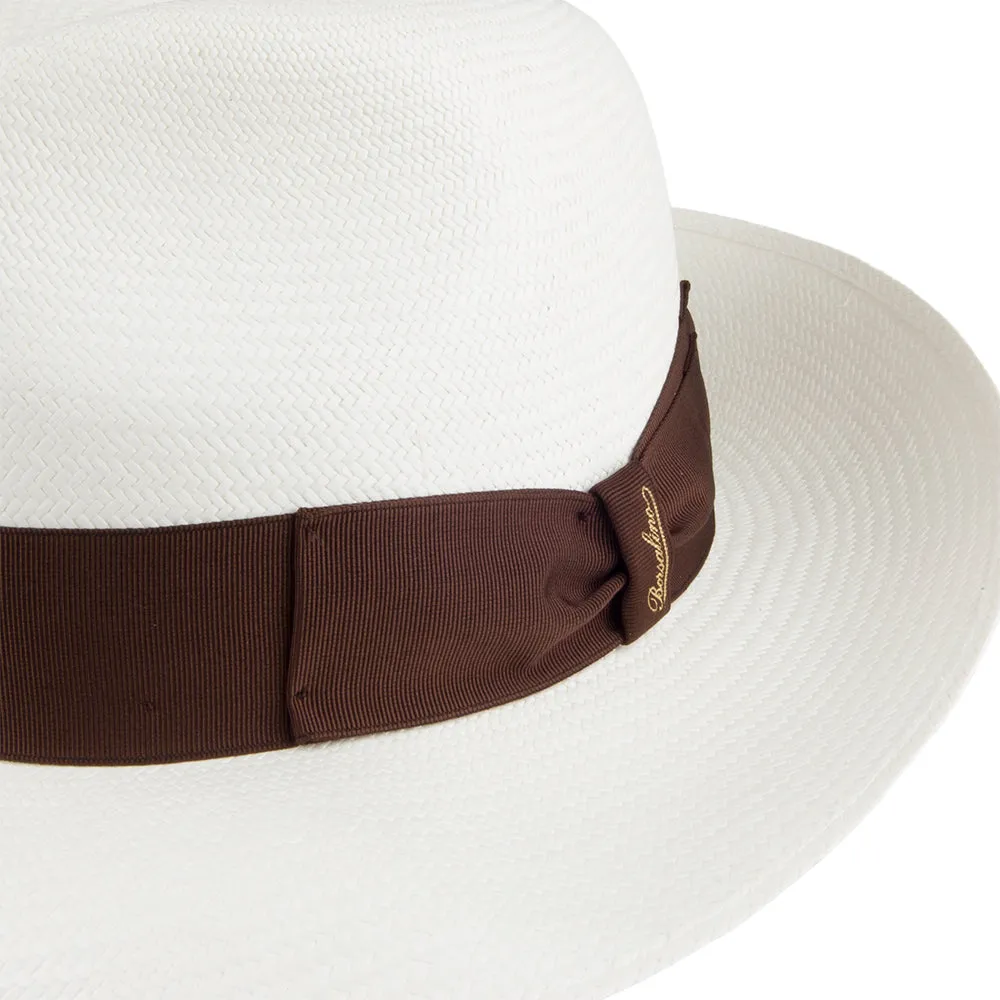 Borsalino Fine Panama Fedora Hat with Brown Band - Bleach