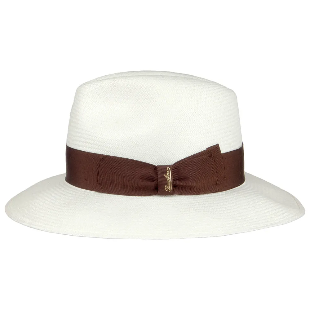 Borsalino Fine Panama Fedora Hat with Brown Band - Bleach