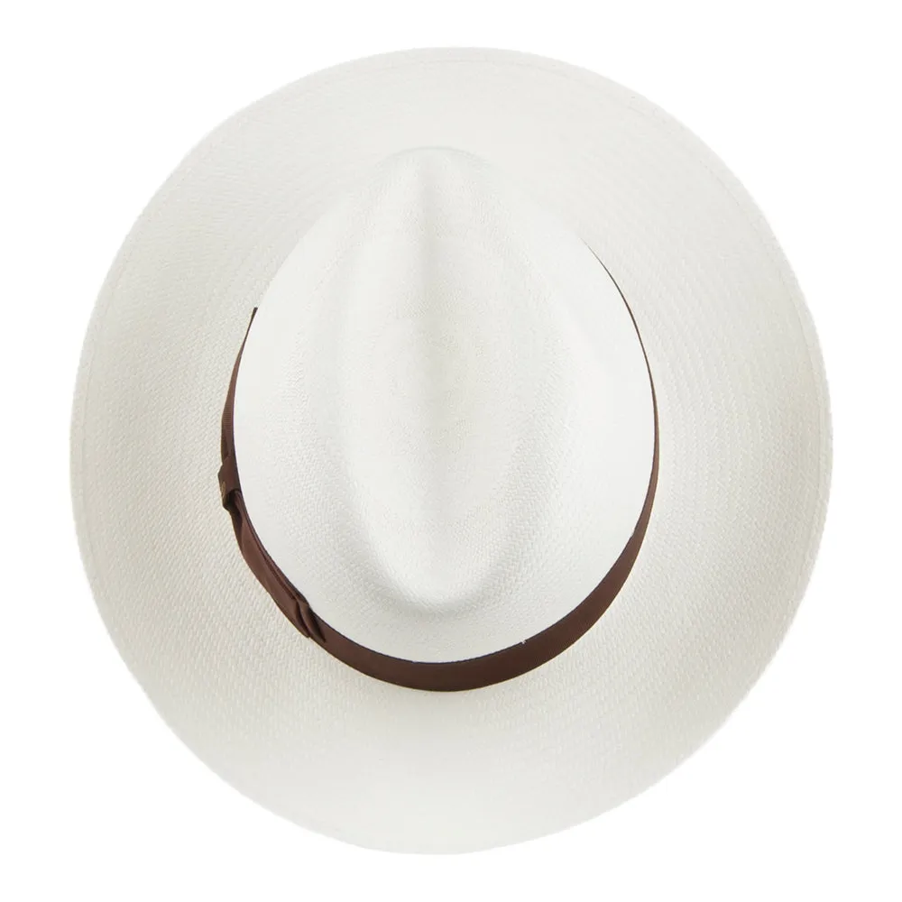 Borsalino Fine Panama Fedora Hat with Brown Band - Bleach