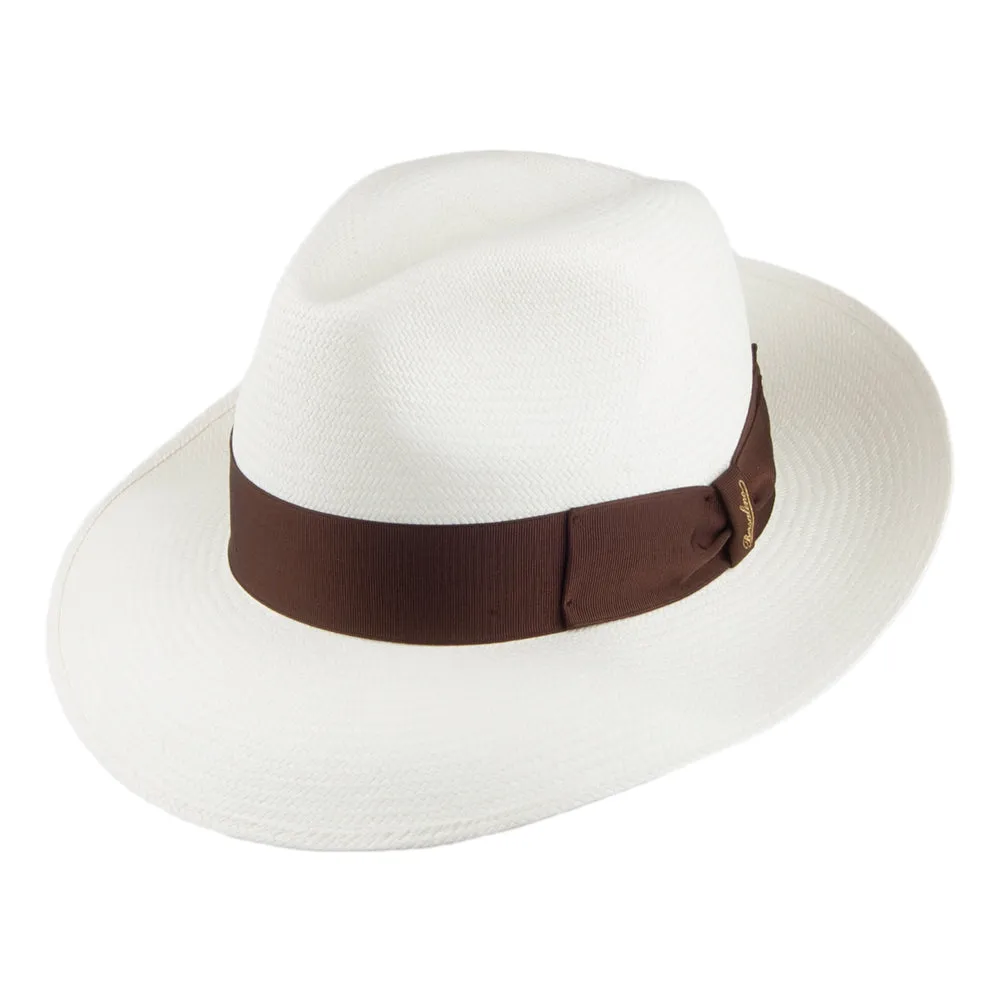 Borsalino Fine Panama Fedora Hat with Brown Band - Bleach