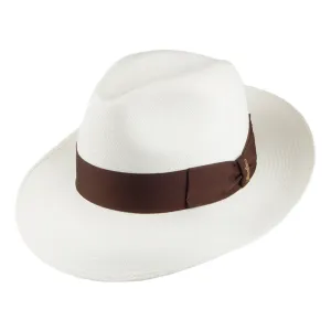 Borsalino Fine Panama Fedora Hat with Brown Band - Bleach