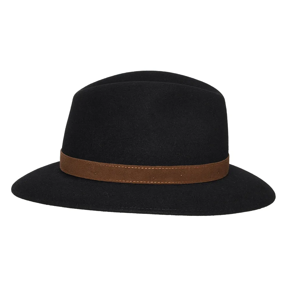 Borsalino Fur Felt Crushable Safari Fedora Hat - Black