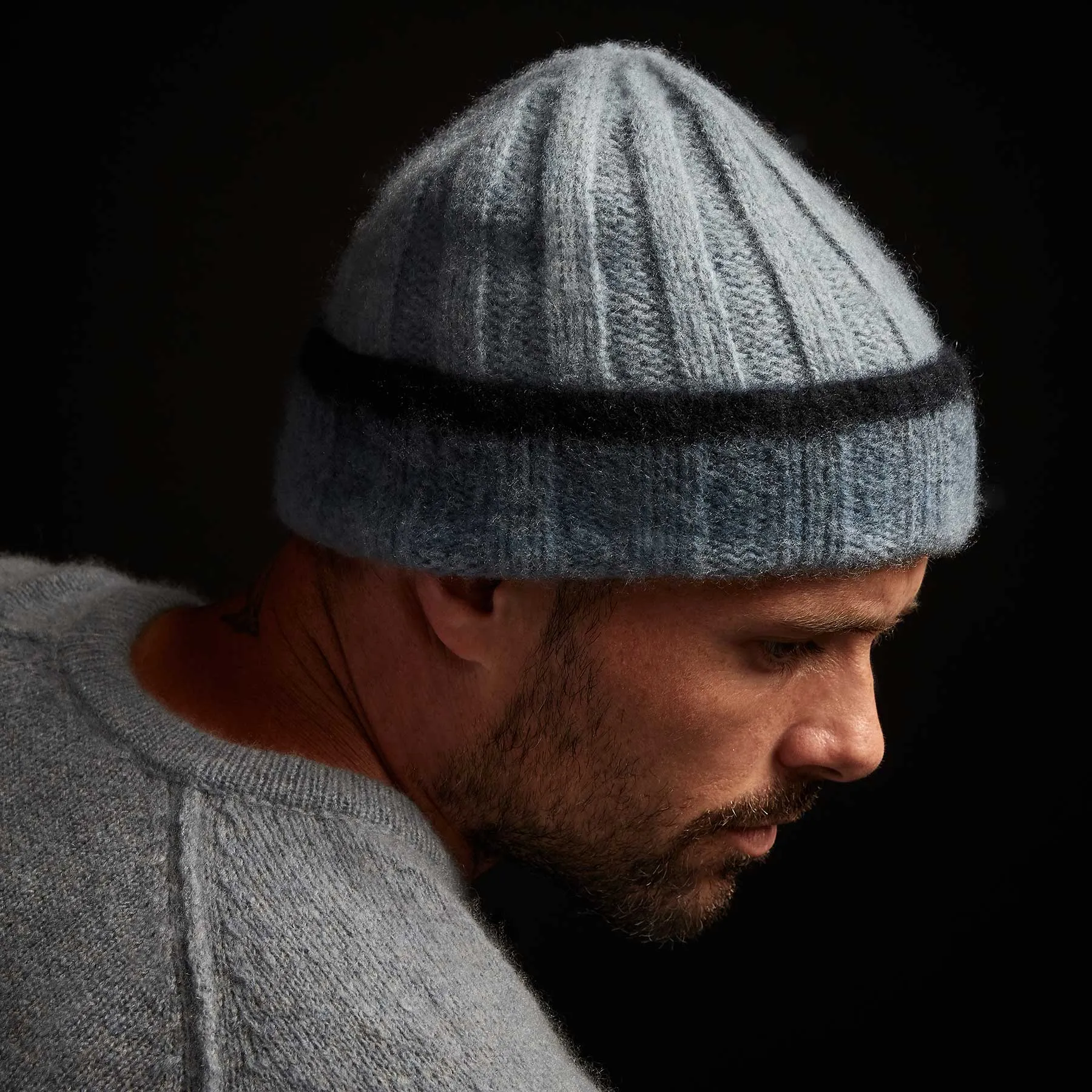 Dip Dye Cashmere Beanie - Dusty Sky/Navy
