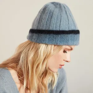 Dip Dye Cashmere Beanie - Dusty Sky/Navy