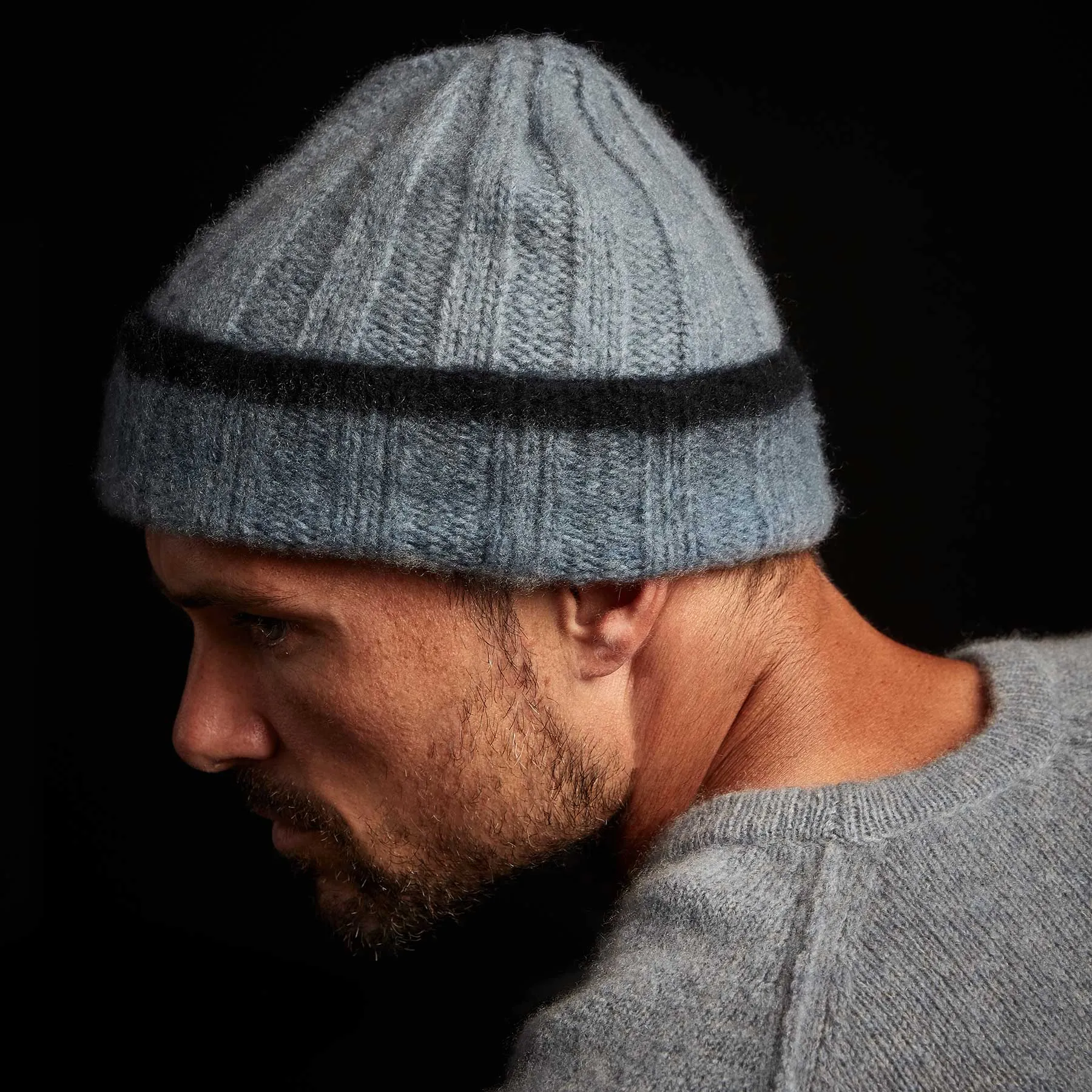 Dip Dye Cashmere Beanie - Dusty Sky/Navy