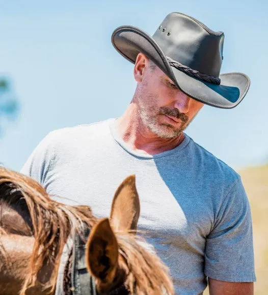 Hollywood Black Pinch Front Leather Cowboy Hat