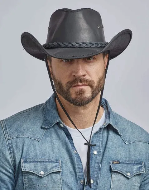 Hollywood Black Pinch Front Leather Cowboy Hat