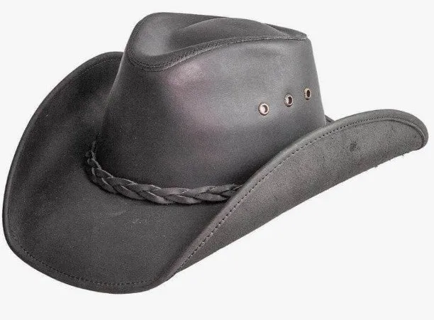 Hollywood Black Pinch Front Leather Cowboy Hat