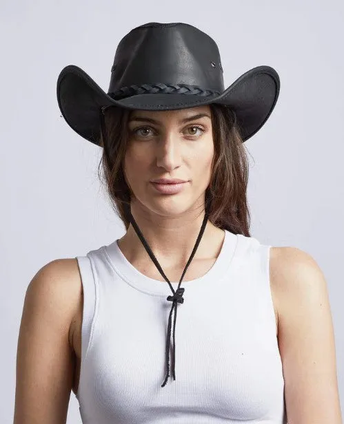 Hollywood Black Pinch Front Leather Cowboy Hat