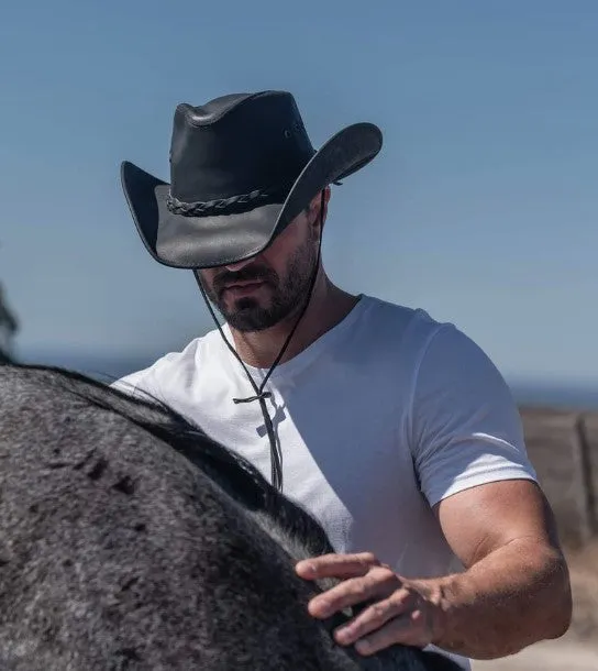 Hollywood Black Pinch Front Leather Cowboy Hat