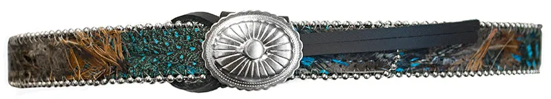 OC-170 Black Leather Hat Band with Blue Feather