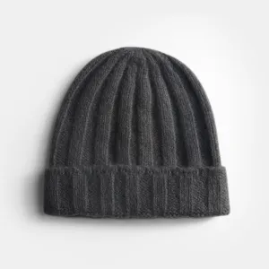 Ribbed Cashmere Beanie - Muddy Green